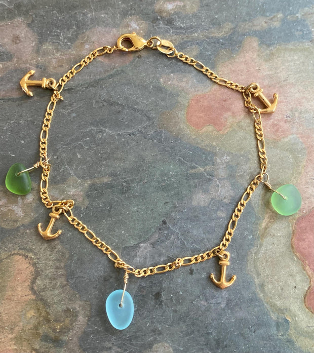 Sea Glass Anklet, Anklet in Gold Filled, Beach Style Summer Bracelet,  Beach Lover Nautical Jewelry Gifts For All Ages, Ocean Theme anklet