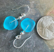 Turquoise Blue Beach Glass Jewelry, Blue Sea Glass  Necklace and Earrings in Sterling Silver, Sea Glass Necklace,  Sea Glass Jewelry SET,