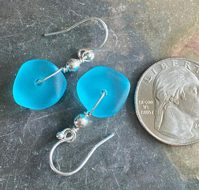 Turquoise Blue Beach Glass Jewelry, Blue Sea Glass  Necklace and Earrings in Sterling Silver, Sea Glass Necklace,  Sea Glass Jewelry SET,
