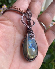 Wire Wrapped Labradorite Necklace in Copper,Blue Green Labradorite Pendant Necklace,Labradorite Tree of Life  Antiqued Copper, Labradorite