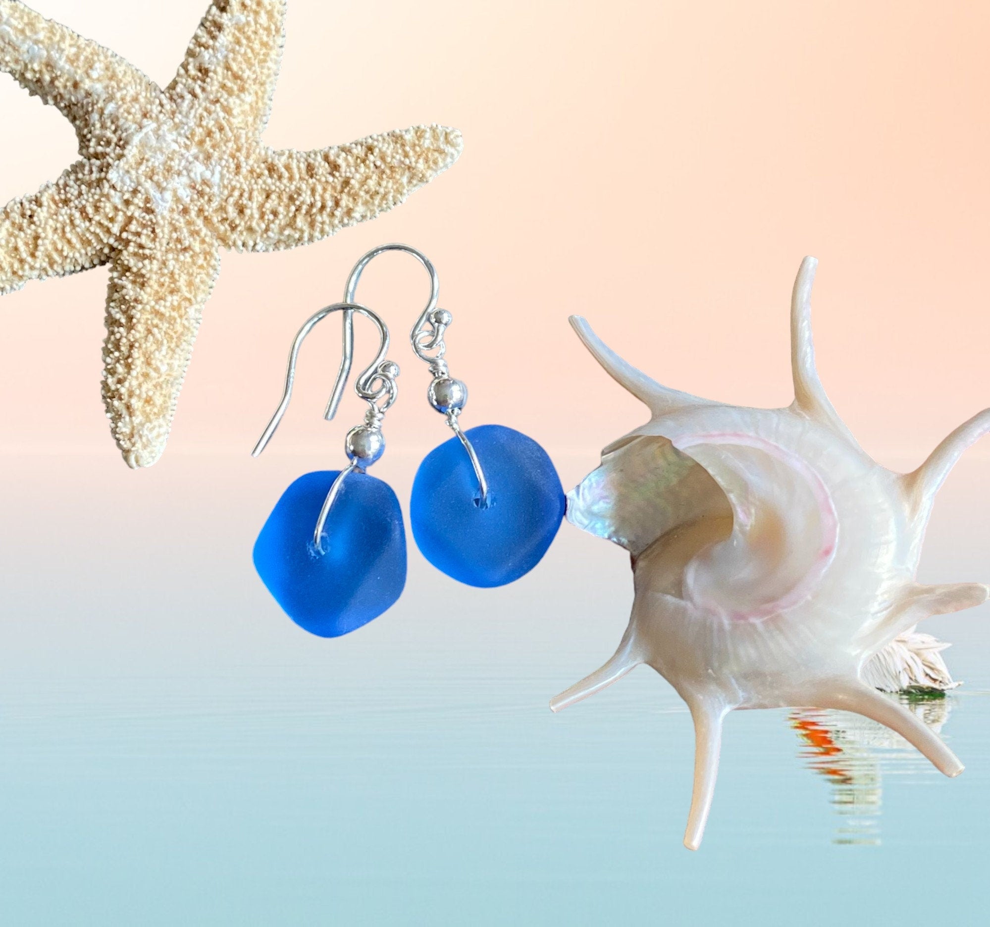 Blue Sea Beach Glass Earrings in Sterling Silver Earwires, Blue Sea Glass Earrings, Beach Weddings, Blue earrings-You Pick Your Favorite