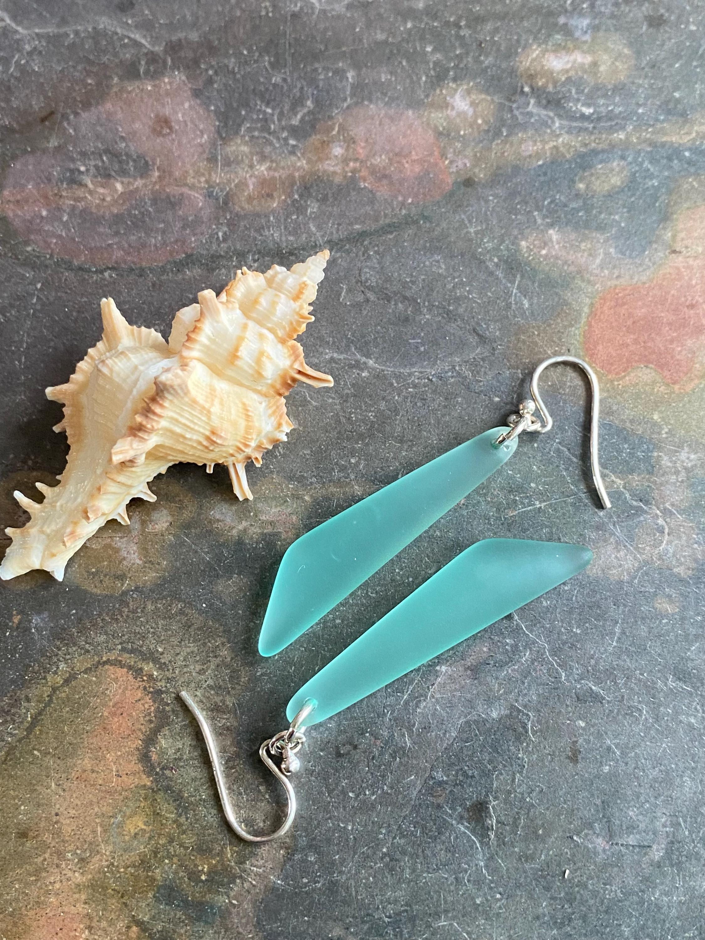 Wire wrapped Long Sea Glass Earrings in Sterling Silver, Aqua Blue Sea Glass Silver Earrings,Beach Weddings, Sea Glass Jewelry, Beach Glass