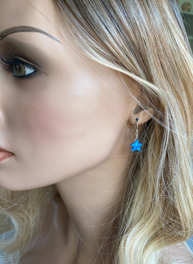 Starfish Earrings in Sterling Silver, Beach Style Summer Jewelry, Summer Vibes Ocean Theme Opal Starfish  dangling Earrings, Opal Earrings