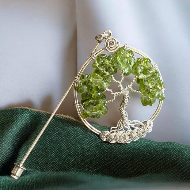 Tree of Life Brooch Pin-Lapel pin,Wire Wrapped Peridot Tree of life Brooch,Holiday Gift