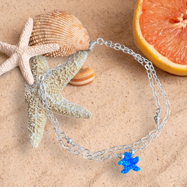 Sterling Silver Starfish Anklet ,Beach Style Summer Jewelry, Beach  Summer Vibes Ocean Theme Starfish Design Bracelet, Custom Length Chain Available