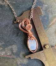 Wire Wrapped Moonstone Necklace in Natural  Copper,Rainbow Moonstone Necklace, Blue Flashing Moonstone Necklace,June Birthstone necklace