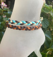 Braided Deerskin Lace Leather Bracelet,Dad's Gift from daughter,3 STRANDS FLAT Braid. Stacking Woven Leather Bracelet,unisex Bracelet/Anklet