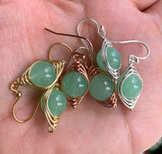 Jade Earrings in  Silver,Wire Wrapped Herringbone green Jade Dangle Earrings,May Birthstone earrings, Healing Gemstone Earrings