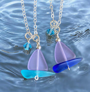Sailboat Sea Glass Necklace, Periwinkle Sea Glass, Beach Wedding, Sea Glass Jewelry