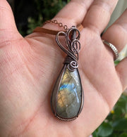 Wire Wrapped Labradorite Necklace in Copper,Blue Green Labradorite Pendant Necklace,Labradorite Tree of Life  Antiqued Copper, Labradorite