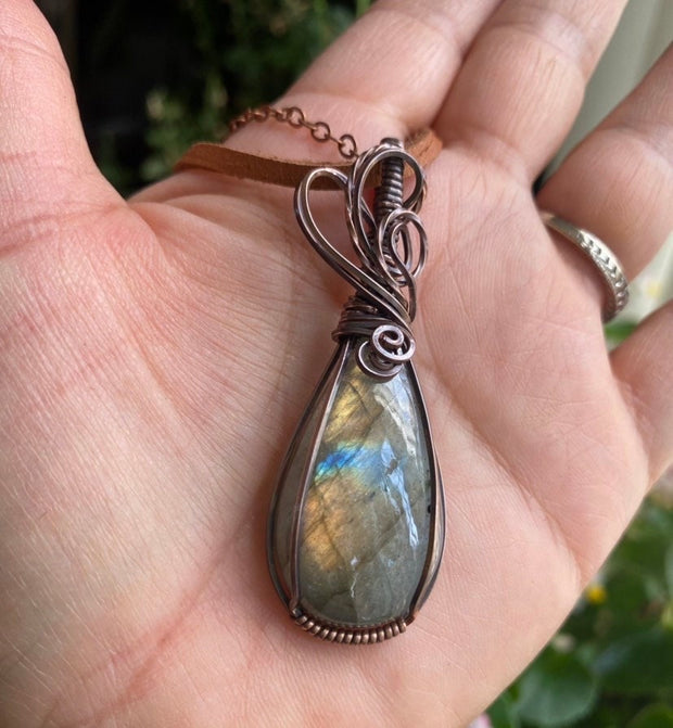 Wire Wrapped Labradorite Necklace in Copper,Blue Green Labradorite Pendant Necklace,Labradorite Tree of Life  Antiqued Copper, Labradorite
