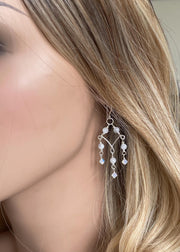 Moonstone Chandelier Earrings in Sterling Silver, Blue Flash Moonstone & Swarovski Crystal Dangles | Statement Bridal Earrings,