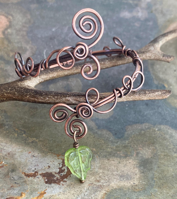 Wire Wrpped Antiqued Copper Bracelet ,Adjustable  Wire Wrapped bracelet,Copper Bangle/Cuff Filigree  bracelet Filigree Leaf  Vine Bracelet