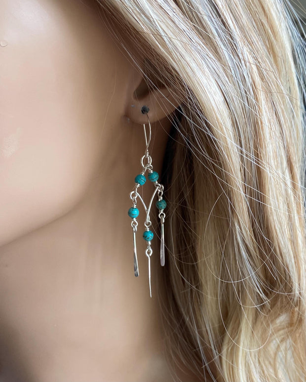 Turquoise Dangling Earrings in Sterling Silver, Chandelier Earrings with Howlite Turquoise, Turquoise Earrings, Statement Earrings,