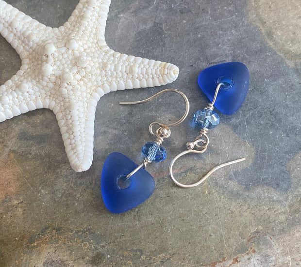 Sea Glass Earrings, Royal Blue Sea Glass Earrings in Sterling Silver, Blue Sea Glass Dangling Earrings, Beach Weddings, Dangling  Earrings