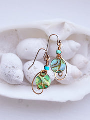 Abalone Earrings, Wire Wrapped Abalone Earrings in Antiqued Copper Wire, Abalone Paua Shell Earring, Abalone Shell Jewelry,