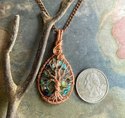 Abalone Tree of Life Copper wire Pendant, Wire Wrapped Abalone Paua Tree of Life Pendant Necklace, Tree of Life Pendant