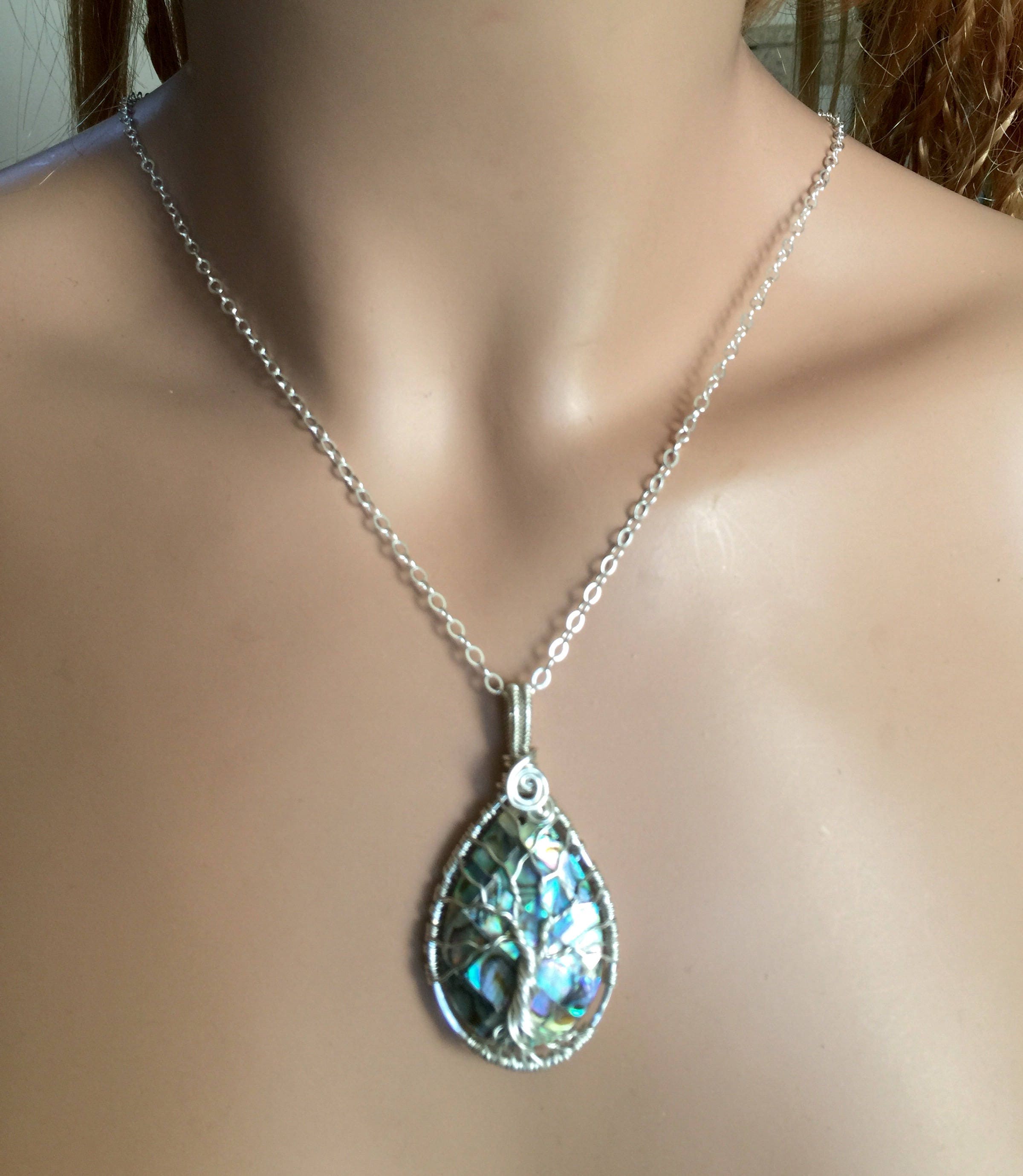 Ready Ship in 1 to 2 days, sterling silver,Abalone Tree of Life Necklace,Wire Wrapped Abalone Tree of Life Necklace, Tree of Life Jewelry