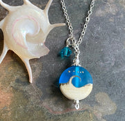 Blue Beach Wave Necklace in .925 Sterling Silver, Ocean Wave Necklace, Blue Beach Wave Sea Glass Necklace ,