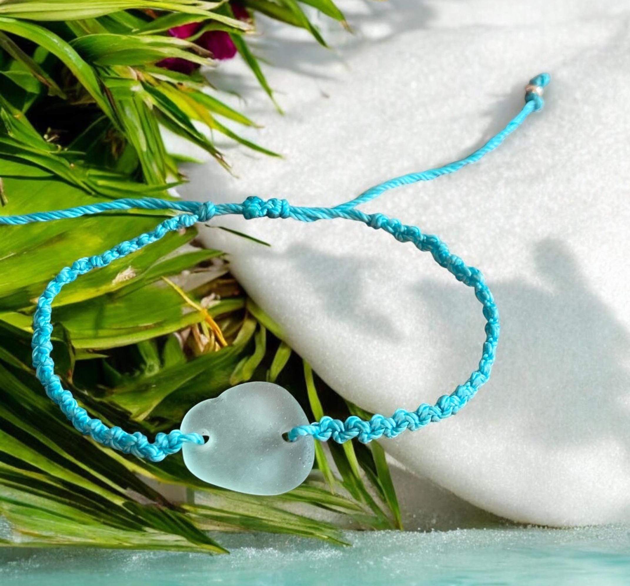Handmade Macrame Sea Glass Bracelet, Adjustable Sea Glass Macrame Bracelets,Seafoam Bracelet, Nautical Sea Glass Bracelet,Surfer's Bracelet,