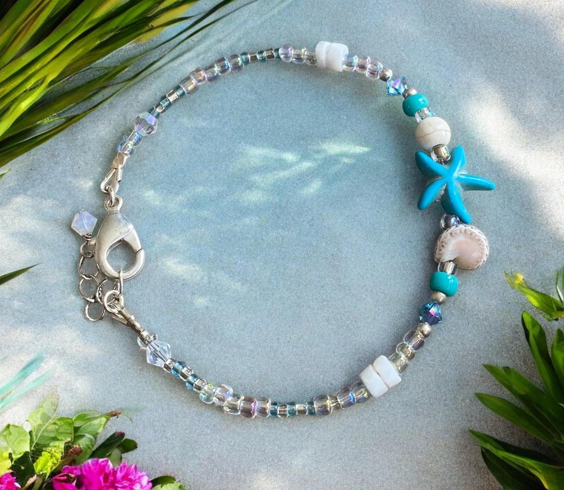Starfish Charm Bracelet, Beach theme Bracelets, Starfish Charm beaded Bracelet, Summer Beach Jewelry, Beach Boho Bracelet