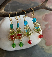 READY to  SHIP in 1 to 2  days, Christmas Tree Earrings, Wired Christmas Earrings, Swirled Christmas Tree dangling Earrings, Holiday jewelry