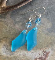Wire wrapped Sea Glass Jewelry in Sterling Silver, Sea Glass Silver Earrings, Dangling Earrings ,Beach Weddings, Sea Glass  earrings