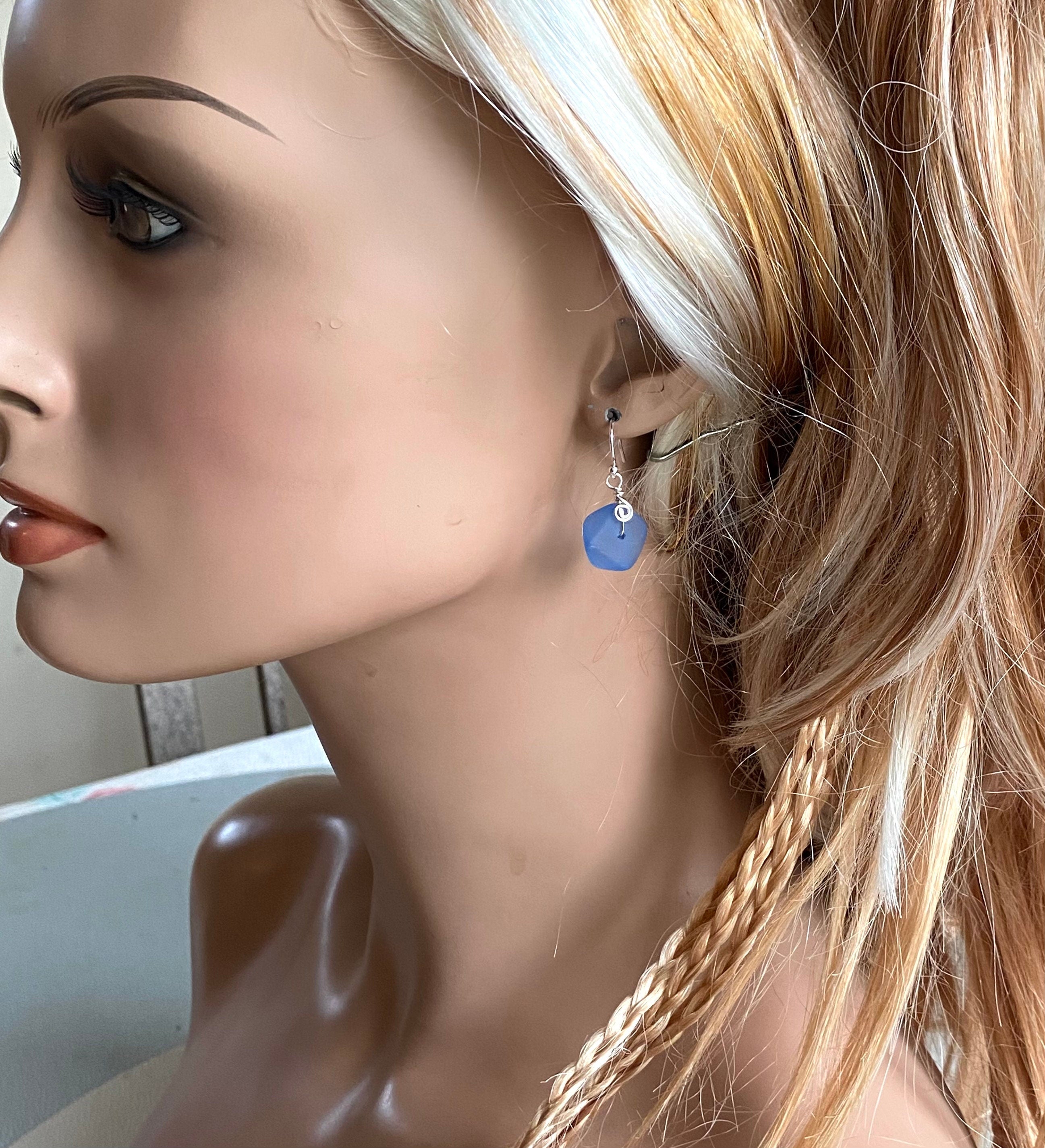 Blue Sea Beach Glass Earrings in Sterling Silver Earwires, Blue Sea Glass Earrings, Beach Weddings, Blue earrings-You Pick Your Favorite