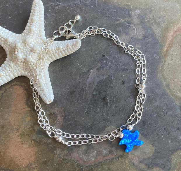 Sterling Silver Starfish Anklet ,Beach Style Summer Jewelry, Beach  Summer Vibes Ocean Theme Starfish Design Bracelet, Custom Length Chain Available