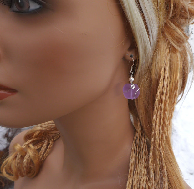 Periwinkle Sea Glass Earrings in Sterling Silver Earwires-Lavender Recycled Glass Earrings Glass Earrings, Beach Weddings,Sea Glass earrings