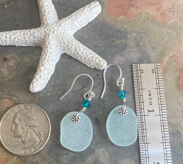 Wire wrapped Sea Glass Jewelry in Sterling Silver, Sea Glass Silver Earrings, Dangling Earrings ,Beach Weddings, Sea Glass  earrings