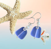 Periwinkle Sea Glass Earrings in STERLING SILVER, Sea Glass Earrings,Beach Weddings, Beach Glass Jewelry, Wired Sea glass Earrings,