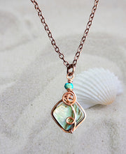 Abalone Necklace, Wire Wrapped Abalone Pendant in Copper, Abalone Jewelry, Rainbow Abalone Necklace, Necklace for Women, Summer Necklace