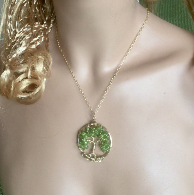Tree of life Necklace, Peridot Tree of Life Necklace in Sterling Silver, Christmas Tree of Life