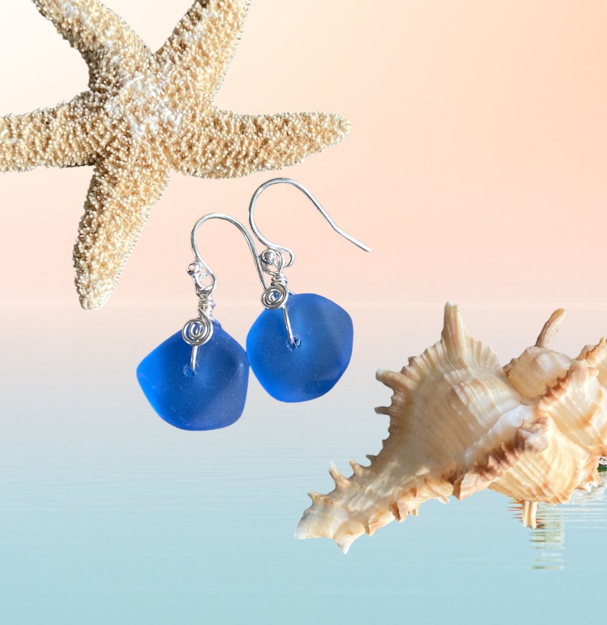 Blue Sea Beach Glass Earrings in Sterling Silver Earwires, Blue Sea Glass Earrings, Beach Weddings, Blue earrings-You Pick Your Favorite