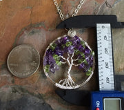 Hand crafted Tree of Life Necklace with Amethyst and Peridot in Sterling Silver, February and August Birthstone Tree of Life Necklace,