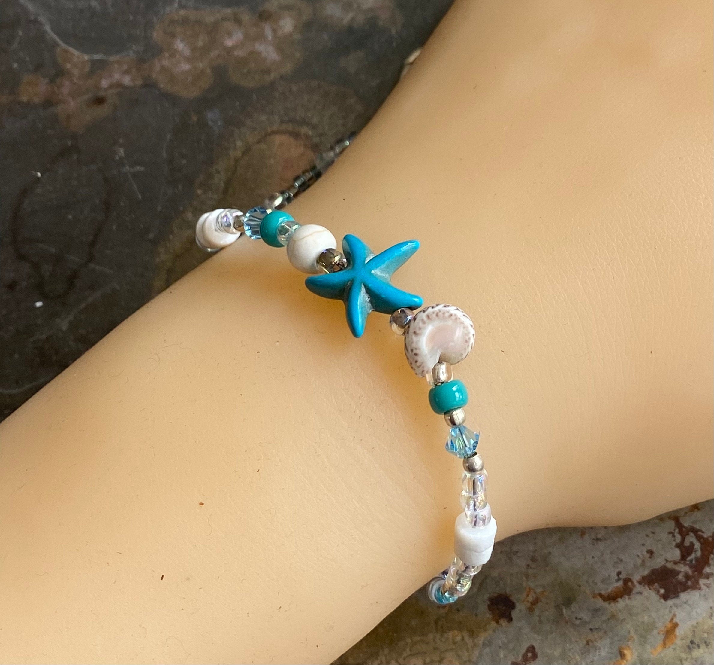 Starfish Charm Bracelet, Beach theme Bracelets, Starfish Charm beaded Bracelet, Summer Beach Jewelry, Beach Boho Bracelet