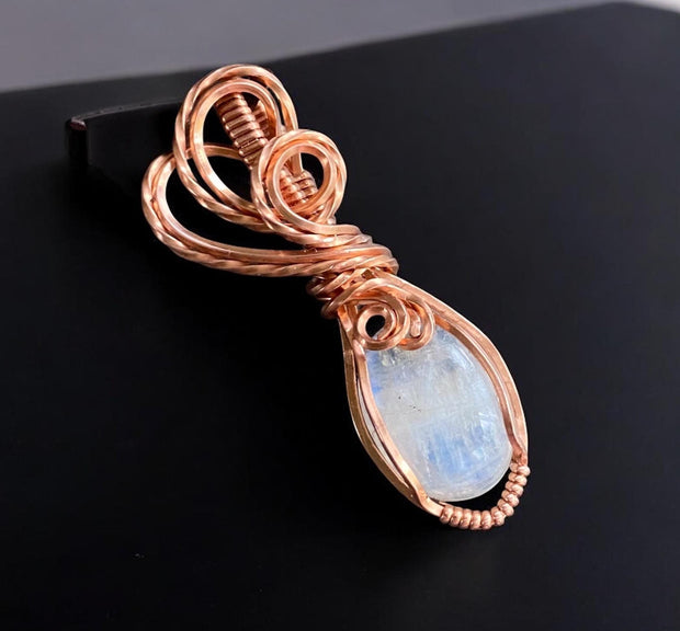 Wire Wrapped Moonstone Necklace in Natural  Copper,Rainbow Moonstone Necklace, Blue Flashing Moonstone Necklace,June Birthstone necklace