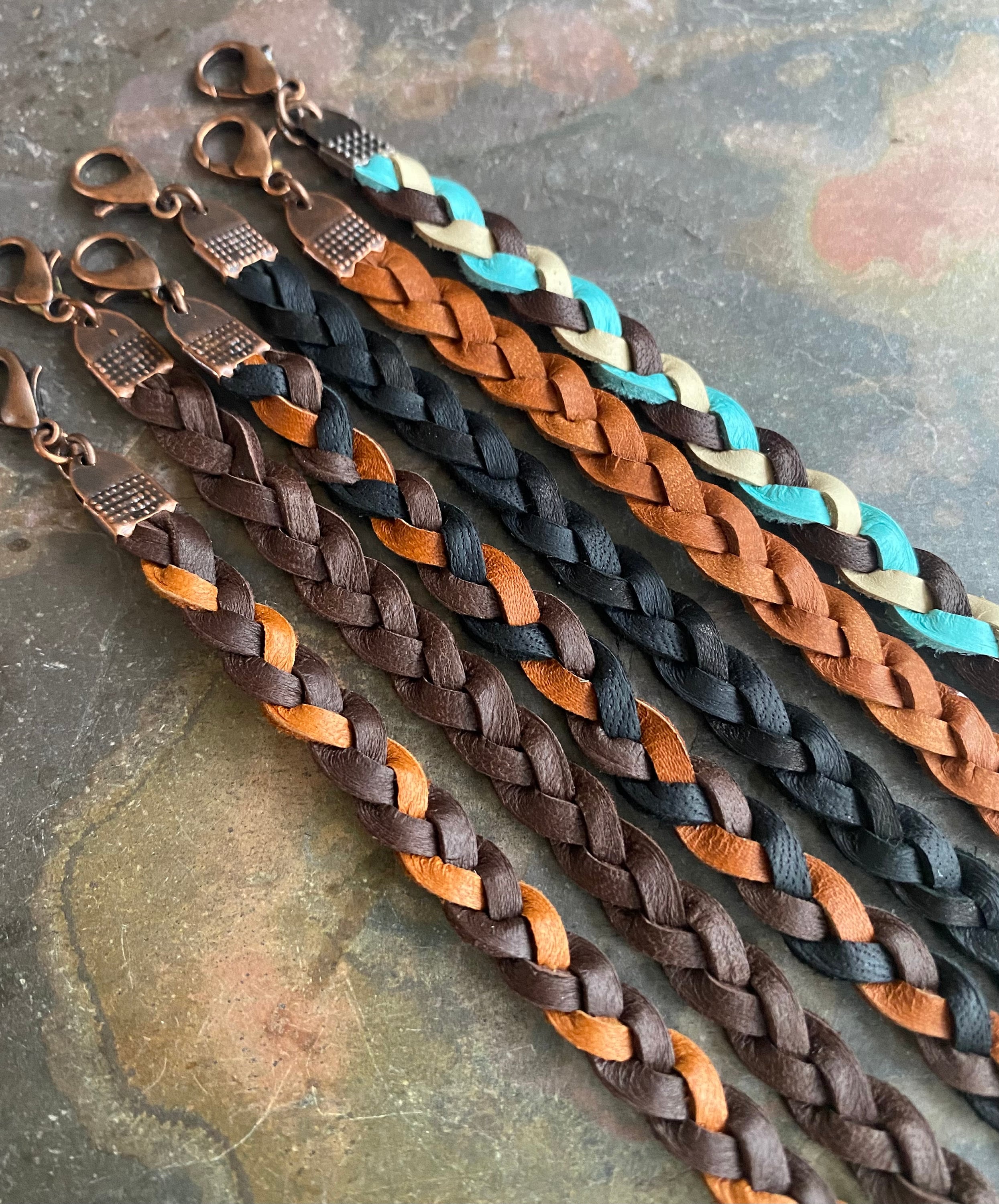 Braided Deerskin Lace Leather Bracelet,Dad's Gift from daughter,3 STRANDS FLAT Braid. Stacking Woven Leather Bracelet,unisex Bracelet/Anklet