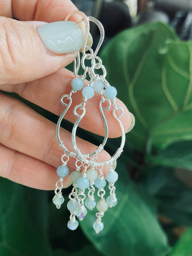 Chandelier Amazonite Earring for Wedding Formal Jewelry Boho Style Statement Piece Wire Wrapped Dangle Beach Set,