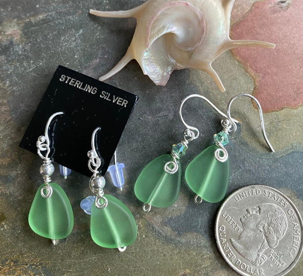 Green SeaGlass Earrings in Sterling Silver, Light Green Sea Glass Earrings, Beach Weddings, Beach Glass Jewelry, Peridot Sea glass Earrings