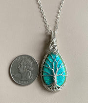 Ready Ship in 1 to 2 days, Aqua Blue  Opal Necklace, Lab Created Opal Tree of Life Jewelry,  October Birthstone Jewelry,