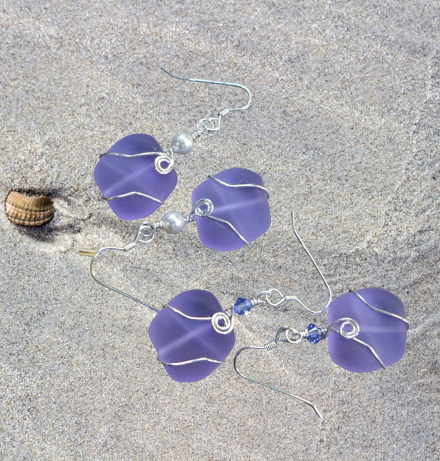 Periwinkle Sea Glass Earrings in Sterling Silver Earwires-Lavender Recycled Glass Earrings Glass Earrings, Beach Weddings,Sea Glass earrings