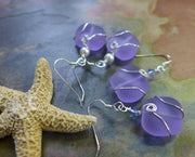 Periwinkle Sea Glass Earrings in Sterling Silver Earwires-Lavender Recycled Glass Earrings Glass Earrings, Beach Weddings,Sea Glass earrings