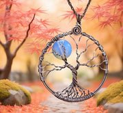 Blue Opalite Full Moon Tree of Life Pendant in Antiqued copper - Wire Wrapped Full Moon Tree of Life Pendant Necklace, Opalite Moon Tree