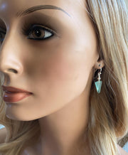 Seafoam Sea glass Triangle designed Earring in Sterling Silver, Wire Wrapped Sea Glass Earrings, Everyday Casual Dangling  Earrings,