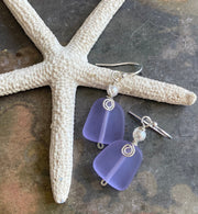 Periwinkle Sea Glass Earrings in STERLING SILVER, Sea Glass Earrings,Beach Weddings, Beach Glass Jewelry, Wired Sea glass Earrings,