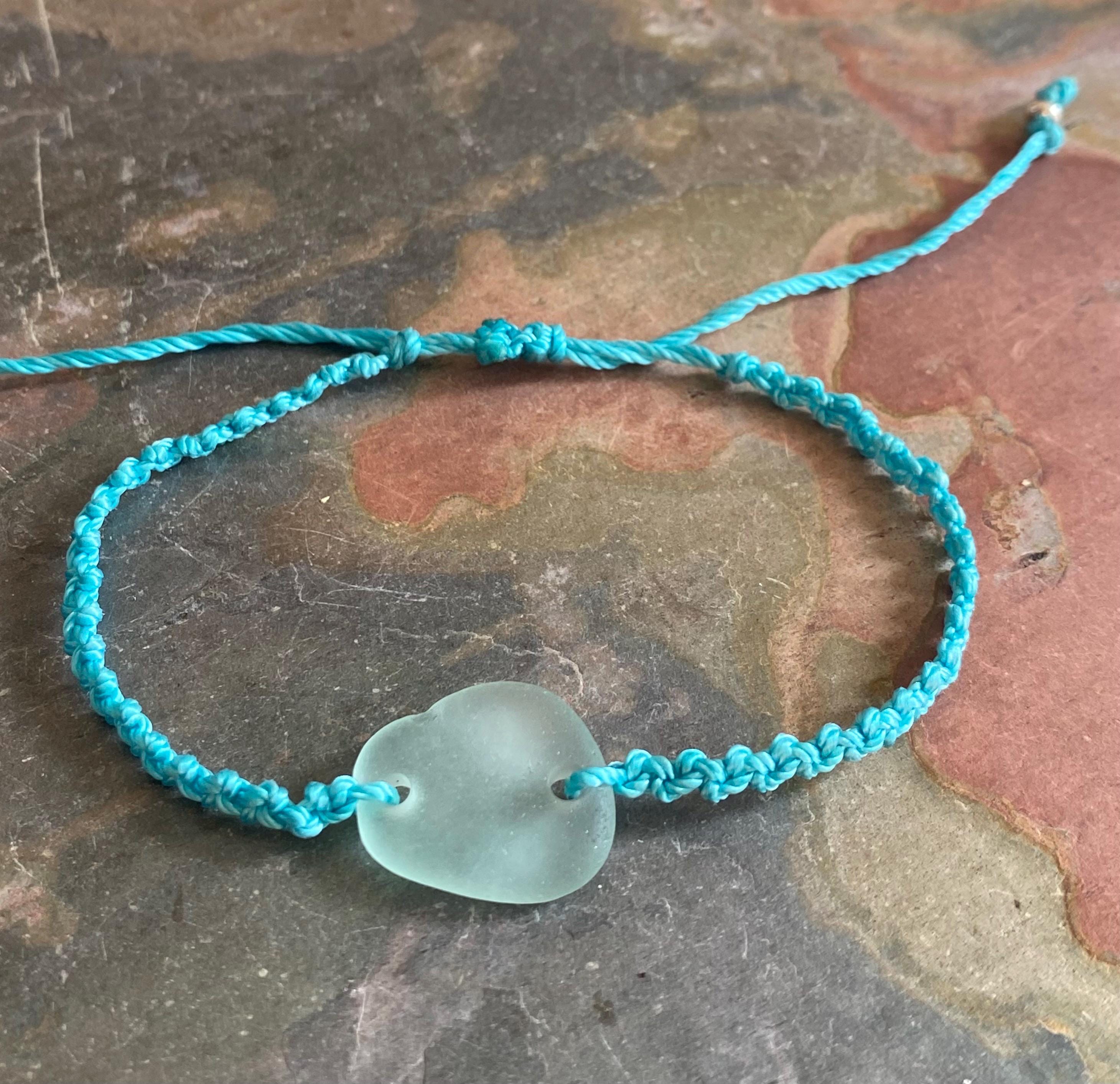 Handmade Macrame Sea Glass Bracelet, Adjustable Sea Glass Macrame Bracelets,Seafoam Bracelet, Nautical Sea Glass Bracelet,Surfer's Bracelet,