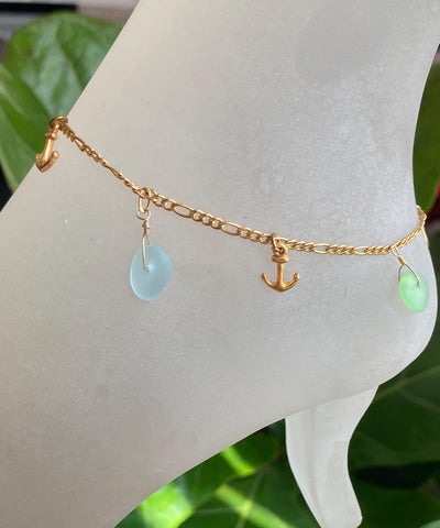 Sea Glass Anklet, Anklet in Gold Filled, Beach Style Summer Bracelet,  Beach Lover Nautical Jewelry Gifts For All Ages, Ocean Theme anklet