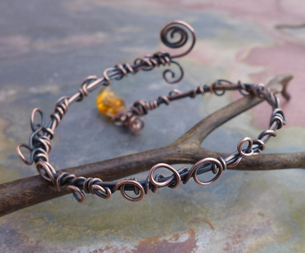 Wire Wrpped Antiqued Copper Bracelet ,Adjustable  Wire Wrapped bracelet,Copper Bangle/Cuff Filigree  bracelet Filigree Leaf  Vine Bracelet